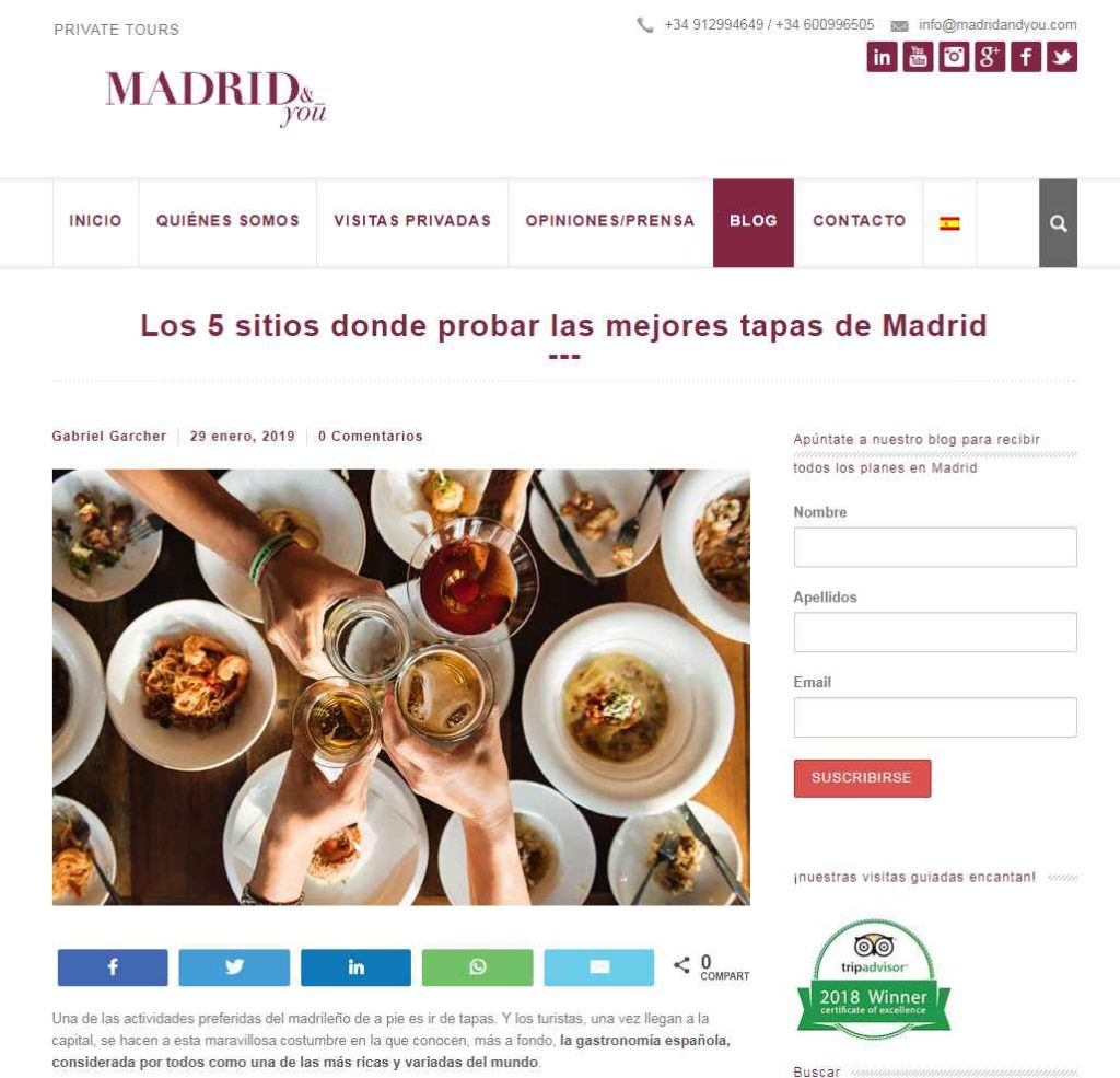 Madrid&You: Los 5 sitios donde probar las mejores tapas de Madrid